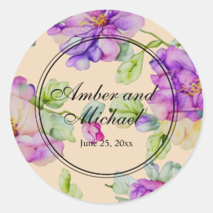 Adesivo Casamento floral de cor-de-água roxa-rosa-Elegante