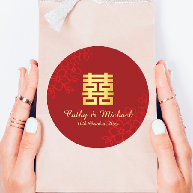 Adesivo Casamento floral de dupla felicidade Chinesa (Criador carregado)