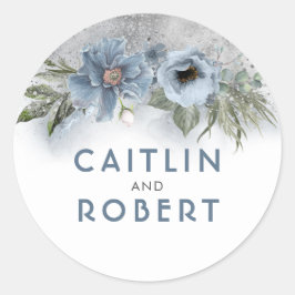 Adesivo Casamento Floral de Dusty Blue e Silver Glitter