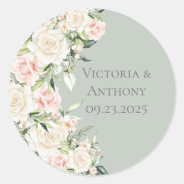 Adesivo Casamento Floral de Elegante Sage Green Watercolor
