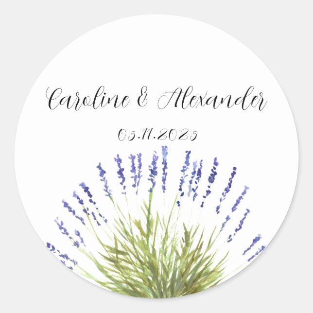 Adesivo Casamento Floral de Herbos de Lavanda de Aquarela  (Frente)
