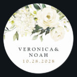 Adesivo Casamento Floral de Hydrangea Elegant White Dourad<br><div class="desc">Design apresenta ídrangas elegantes e elementos de rosa de aquarela em tons de branco,  ouro,  marfim,  champanhe e outras cores neutras sobre verde,  eucalipto e outras folhagem botânica.</div>