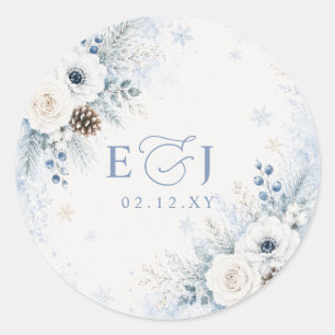 Adesivo Casamento Floral de Inverno Azul Empoeirado Modern