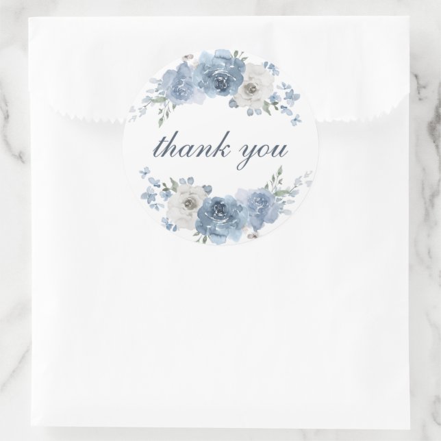 Adesivo Casamento Floral De Iva Azul Chic - Obrigado (Bolsa)