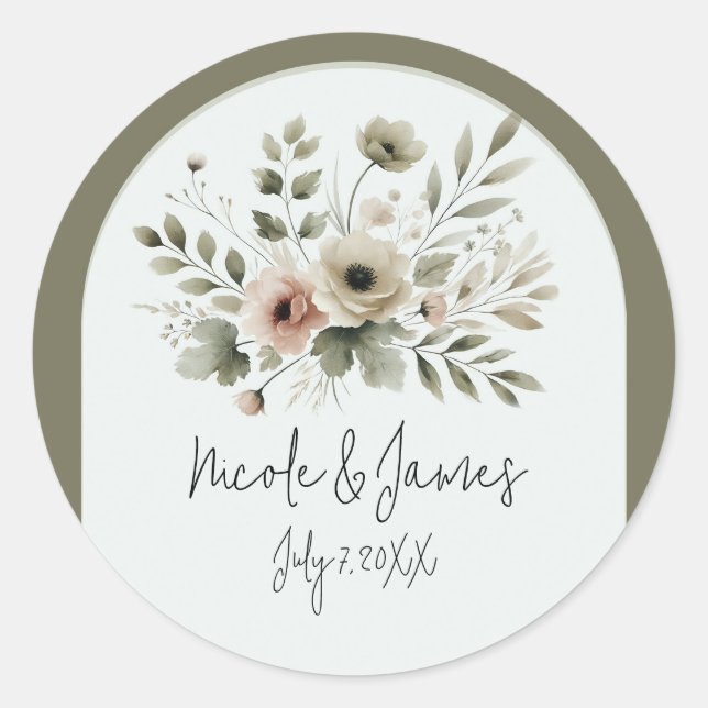 Adesivo Casamento Floral de Khaki Olive Green (Frente)