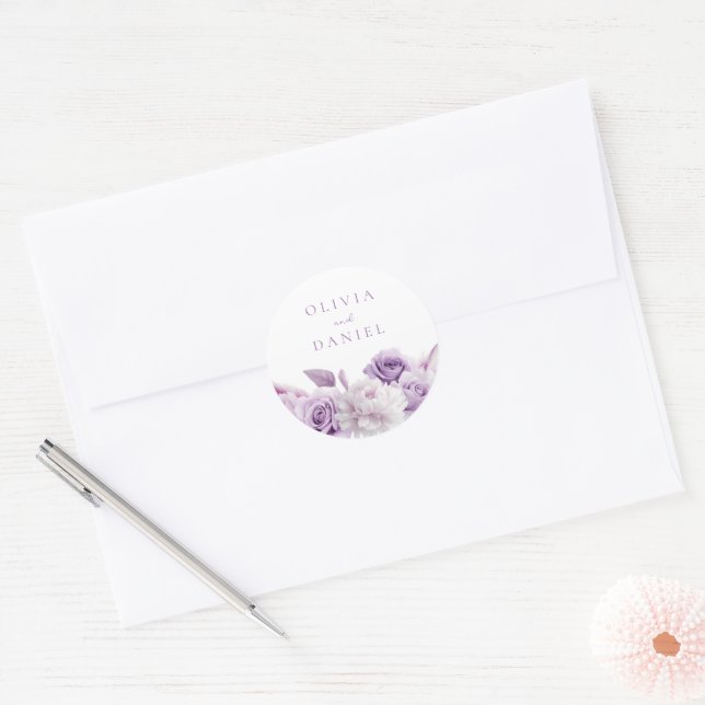 Adesivo Casamento Floral de Lavanda Roxo do Designer (Envelope)
