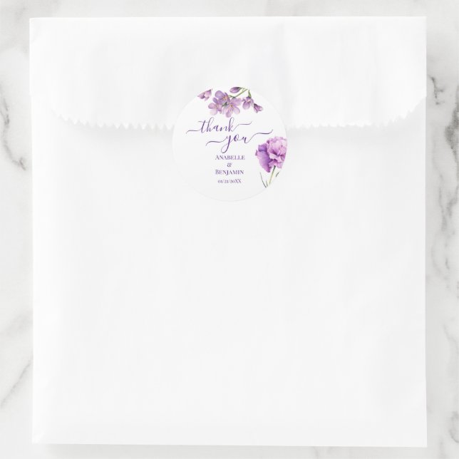 Adesivo Casamento Floral de Lilac Purple Watercolor (Bolsa)