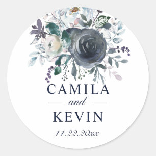 Adesivo Casamento Floral de Marinho Azul de Aquarela