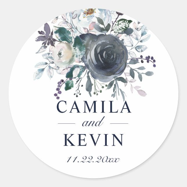 Adesivo Casamento Floral de Marinho Azul de Aquarela (Frente)
