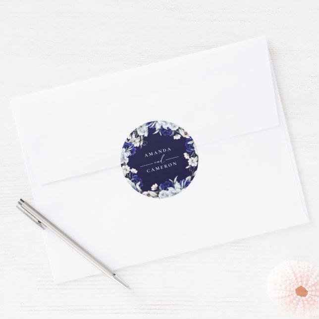 Adesivo Casamento Floral de Marinho Azul Elegante (Envelope)