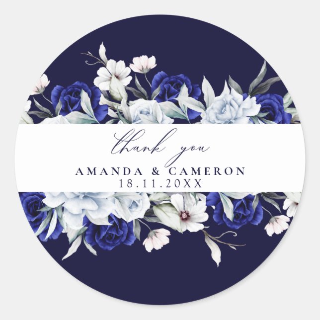 Adesivo Casamento Floral de Marinho Azul Elegante (Frente)