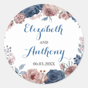 Adesivo Casamento Floral de marinho Azul-Rosa Mauve Waterc