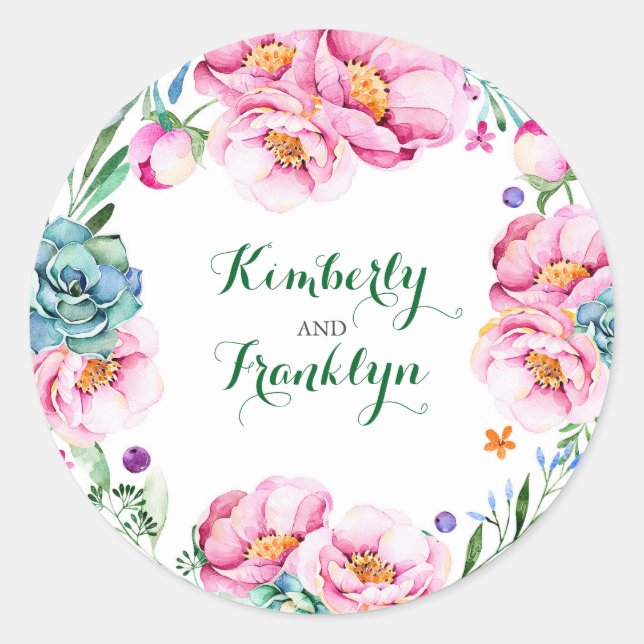 Adesivo casamento floral de moderna aquarela (Frente)