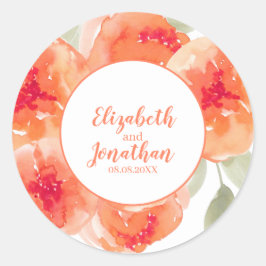 Adesivo Casamento Floral de Pêonias de Aquarela Elegante