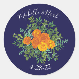 Adesivo Casamento Floral de Peony Azul Laranja & Marinho