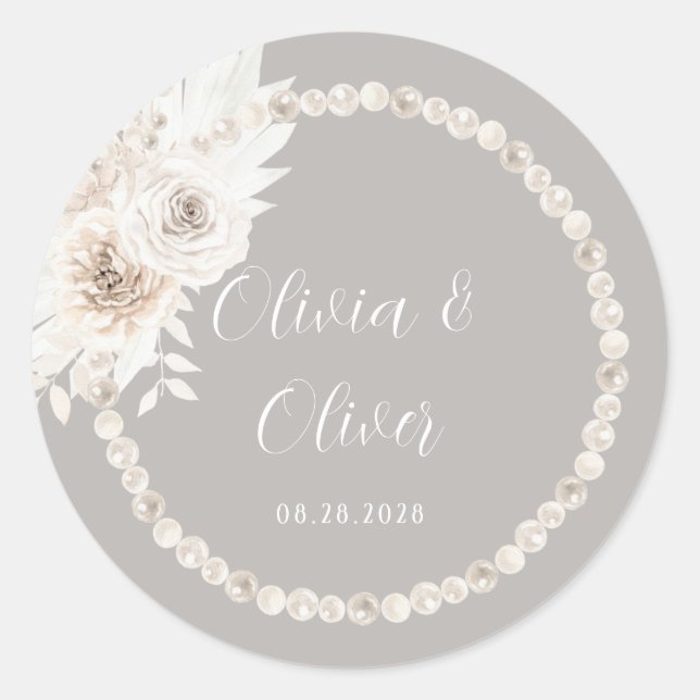 Adesivo Casamento Floral de Pérolas Brancas de Cinza bege (Frente)