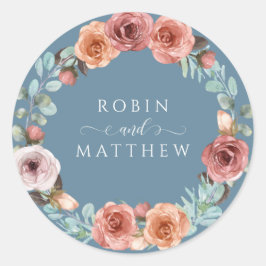 Adesivo Casamento Floral De Pêssego Eetal Azul, Blush