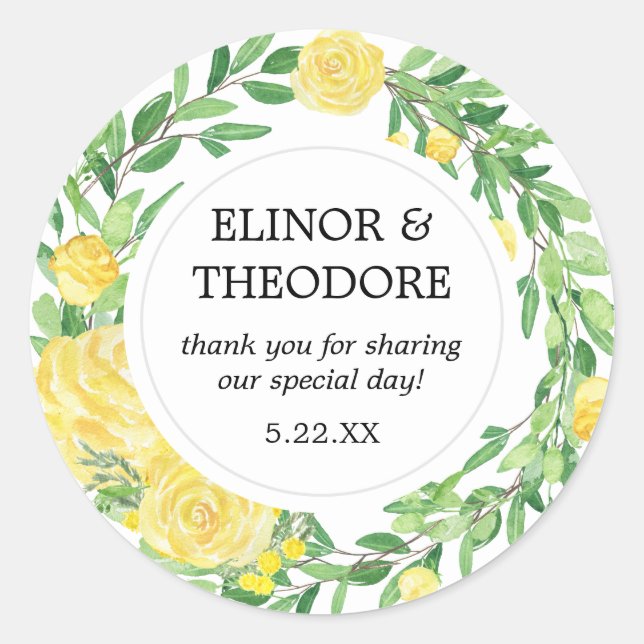 Adesivo Casamento Floral De Rosa Amarela Obrigado (Frente)