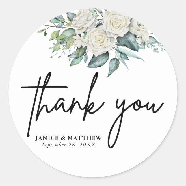 Adesivo Casamento Floral de Rosa Verde Branco Elegante (Frente)