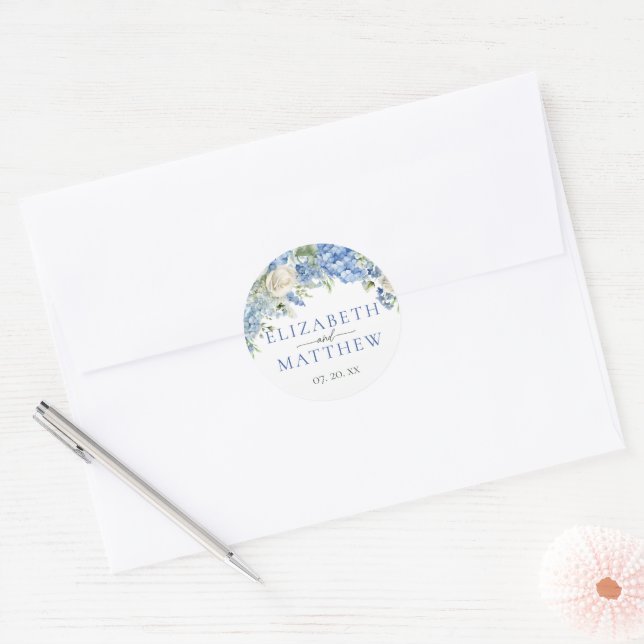 Adesivo Casamento Floral de Rosas Brancas de Hydrangea Azu (Envelope)