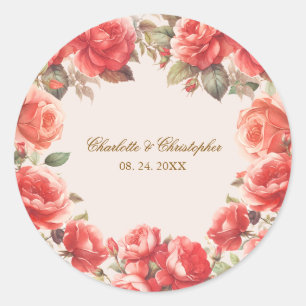 Adesivo Casamento Floral de Rosas vermelhas de Aquarela Ro
