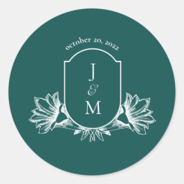 Adesivo Casamento Floral de Teal Escuro Monograma Crest Cl