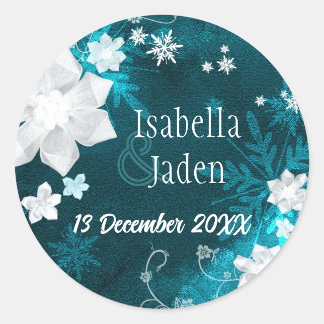 Adesivo Casamento Floral de Winter Delight Salvar a Data (Frente)