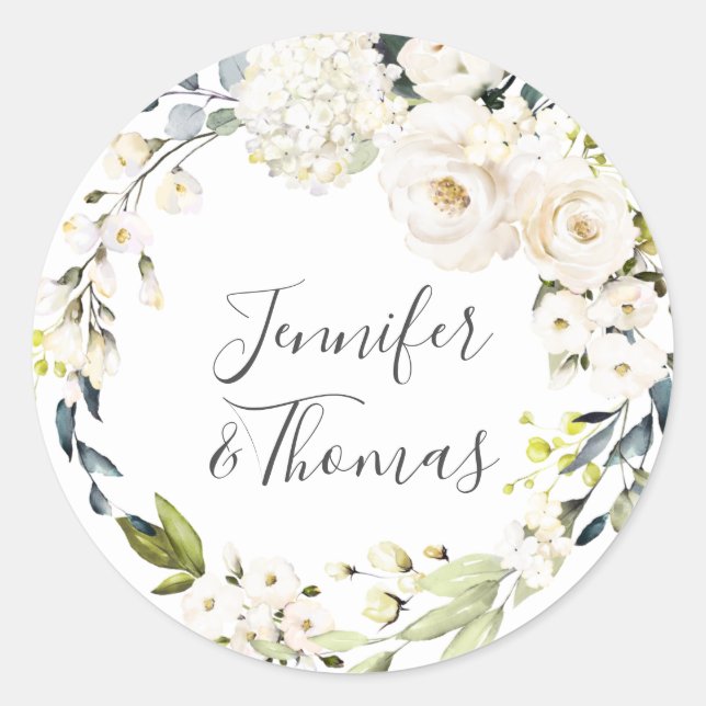 Adesivo Casamento Floral de Wreath com Aquarela Branca (Frente)