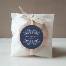 Casamento Floral Desenhado à Mão Azul Meia-Noite C