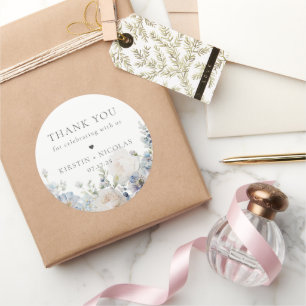 Adesivo Casamento Floral Do Jardim Azul Dusty Obrigado