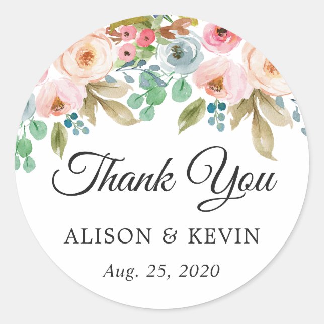 Adesivo Casamento Floral do Jardim Watercolor Obrigado (Frente)