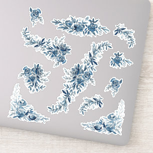 Adesivo Casamento floral do lineart da aguarela azul do