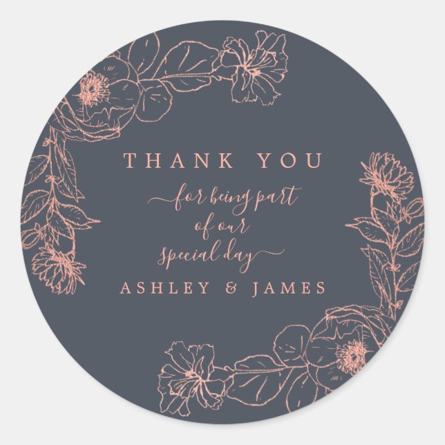 Adesivo Casamento Floral Dourado com Rosa Azul Carvões Obr (Frente)