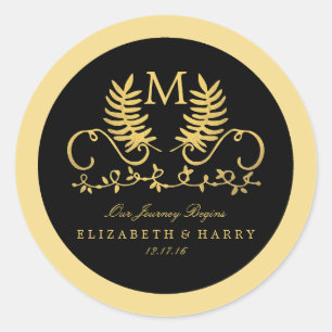 Adesivo Casamento floral dourado do emblema