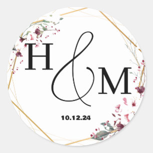 Adesivo Casamento Floral Dourado Elegante Moderno Monogram
