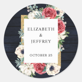 Adesivo Casamento Floral Dourado Rústico Marinho de Madeir