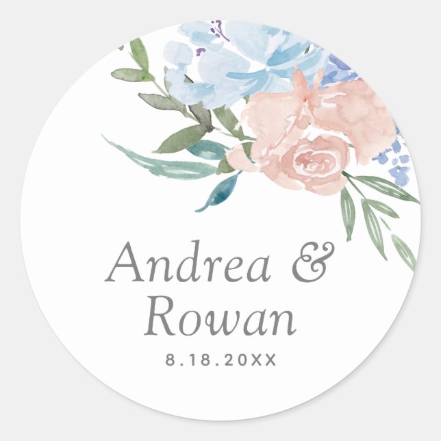 Adesivo Casamento Floral Dusty Blue e Rosa (Frente)