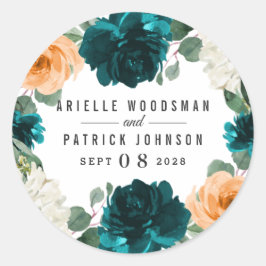 Adesivo Casamento Floral Elegante Azul-Turquesa-Laranja