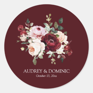 Adesivo Casamento Floral Elegante com Bege Borgonha