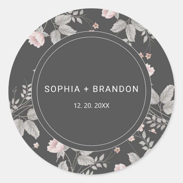 Adesivo Casamento Floral Elegante De Cinzas Rosa E Escura (Frente)
