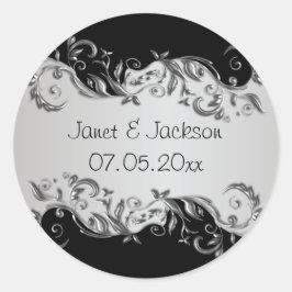 Adesivo Casamento Floral Elegante de Preto e Prata