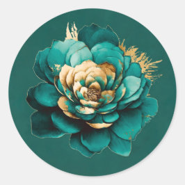 Adesivo Casamento Floral Elegante de Teal e Dourada Waterc