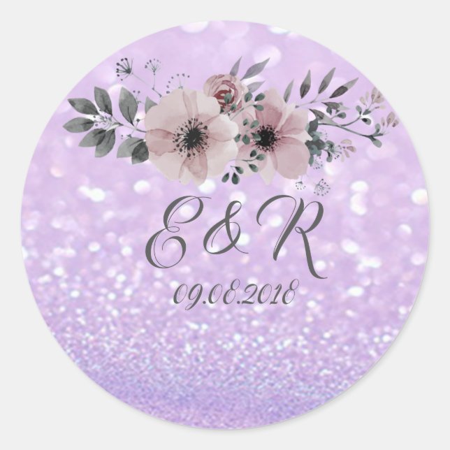 Adesivo Casamento Floral Elegante Glittery Bokeh (Frente)