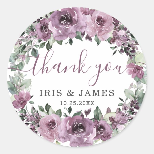 Adesivo Casamento Floral Elegante Mauve Plum Purple (Frente)