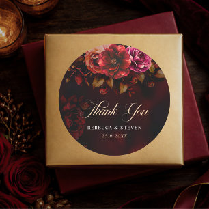 Adesivo Casamento Floral Elegante Vermelho Preto Moody Clá
