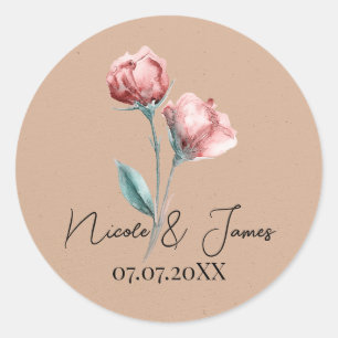 Adesivo Casamento Floral em Aquarela Bege Pêssego