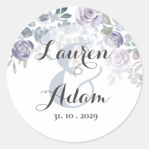Adesivo Casamento Floral em Azul Empoeirado Rústico em Aqu