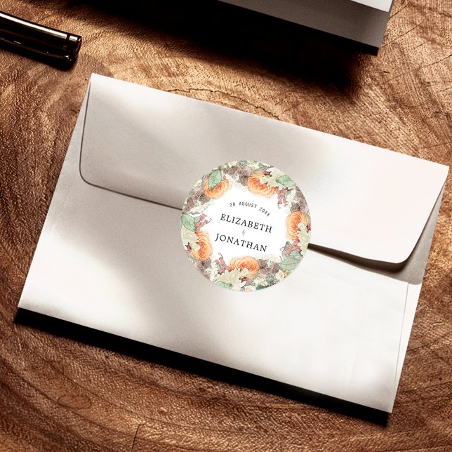 Adesivo Casamento Floral Eucalipto Laranja Rosas Botânicas (Criador carregado)