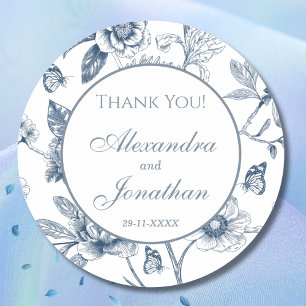 Adesivo Casamento Floral Francês Dusty Blue Vintage Obriga