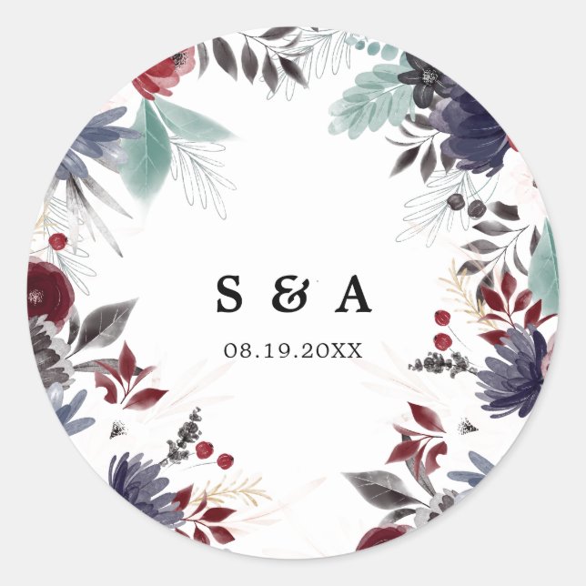 Adesivo Casamento Floral Gótico Vermelho marinho Azul Borg (Frente)